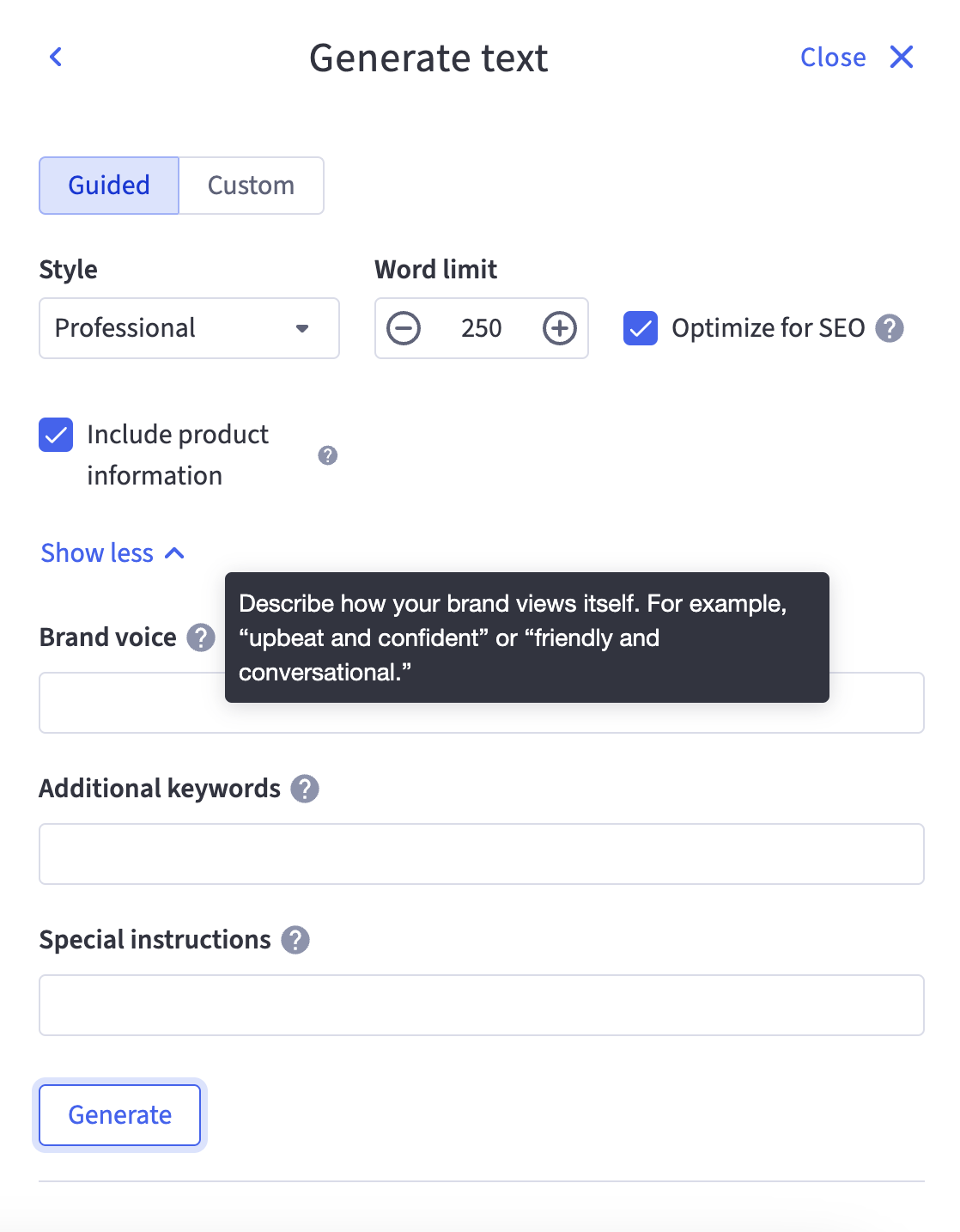 BigAI Copywriter interface