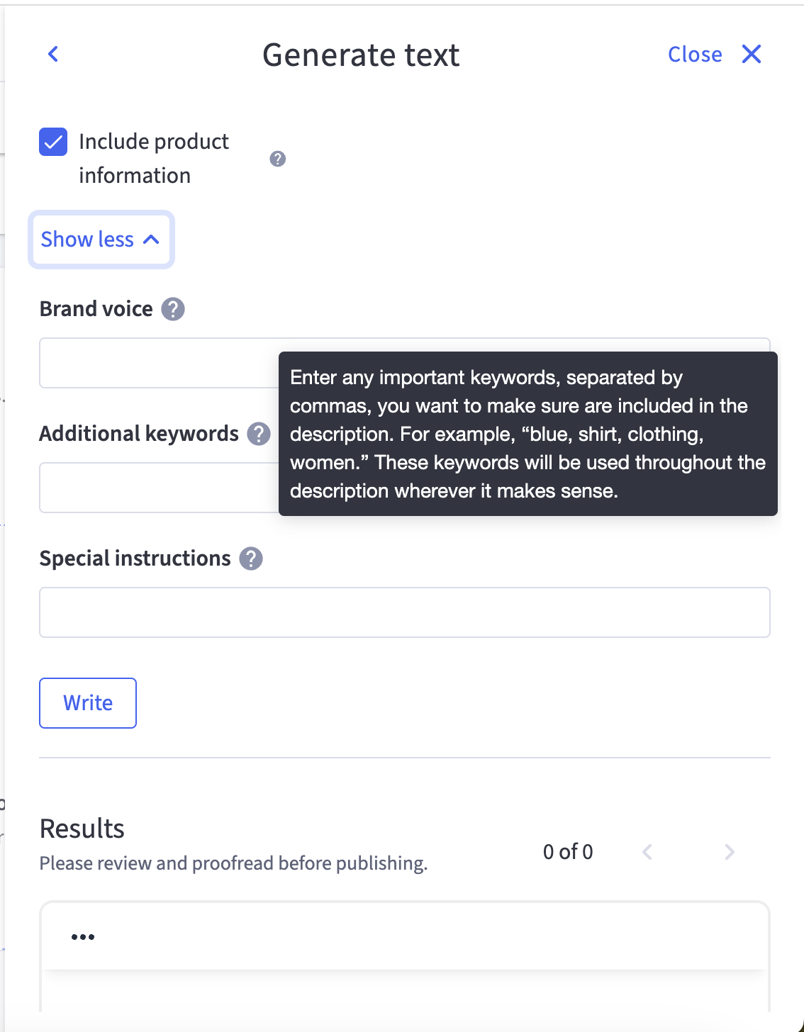 Refined copywriter interface